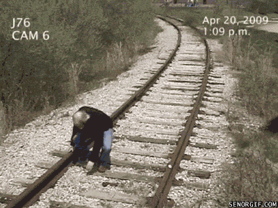Guy gets hit by a train