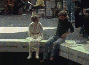 Carrie Fisher and Mark Hamill having fun on the set of Star Wars