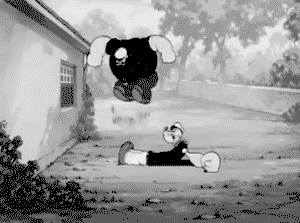 Popeye knocking Bluto out of his outline (from 1937)