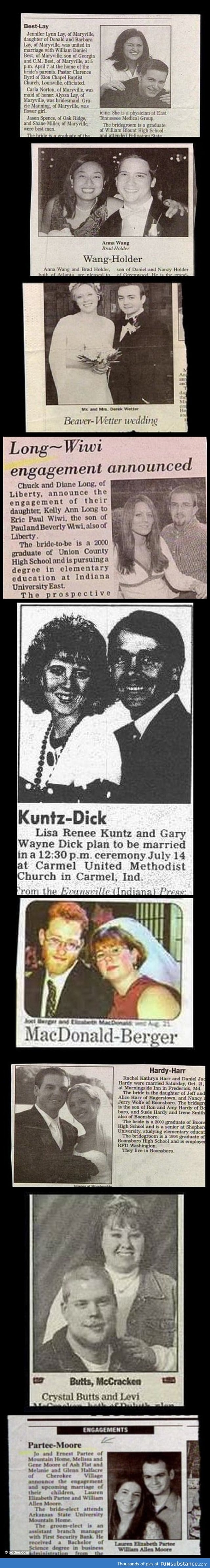 Wedding Announcements From People With Unfortunate Names
