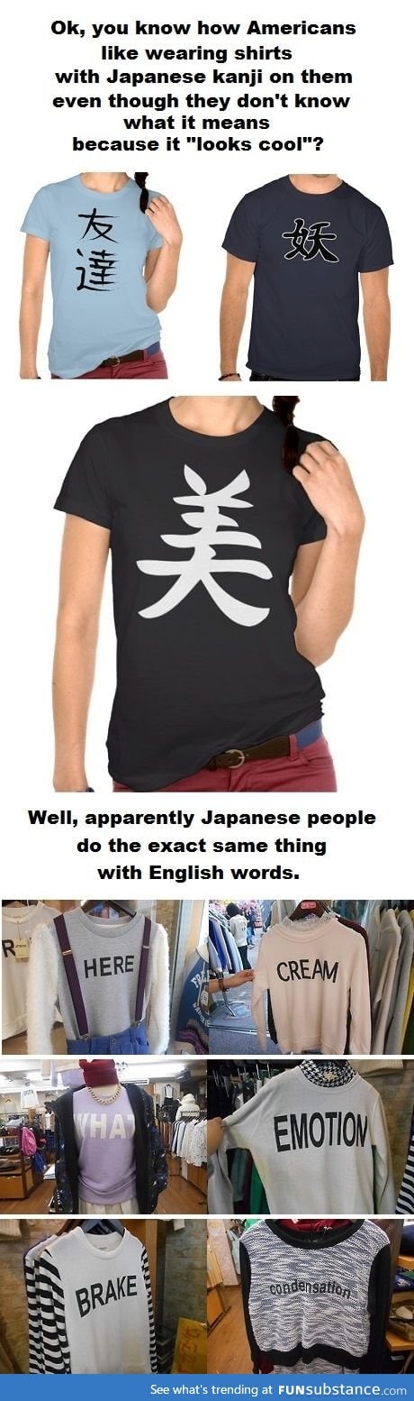 Japanese people wear shirts with random American words