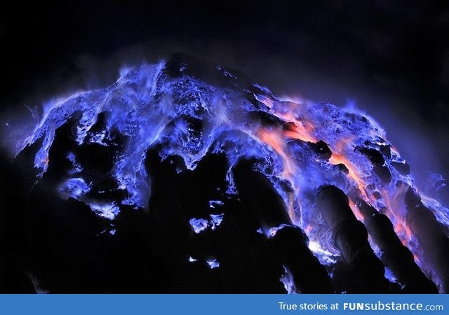 Indonesian volcano spews hauntingly beautiful blue lava