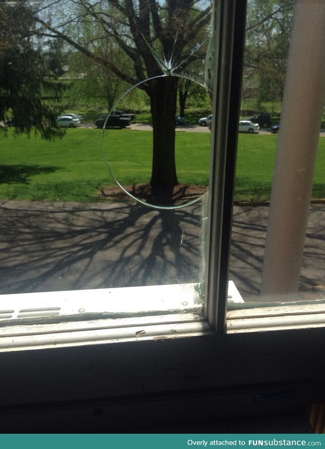 So someone threw a rock at my dorm window and it made a perfect circle