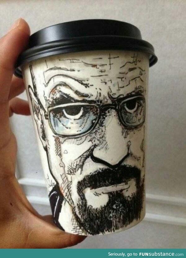 Someone drew Walter White, on a coffee cup!