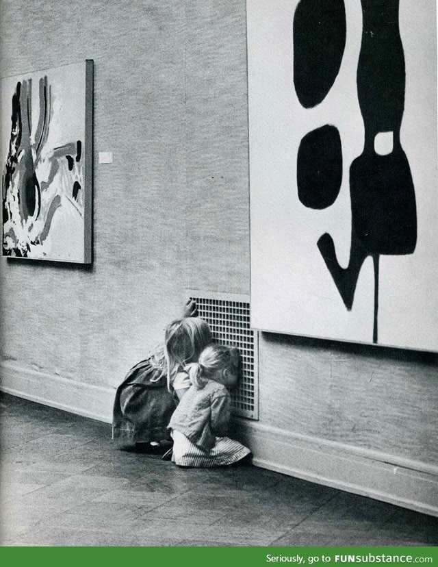 Children not looking at modern art