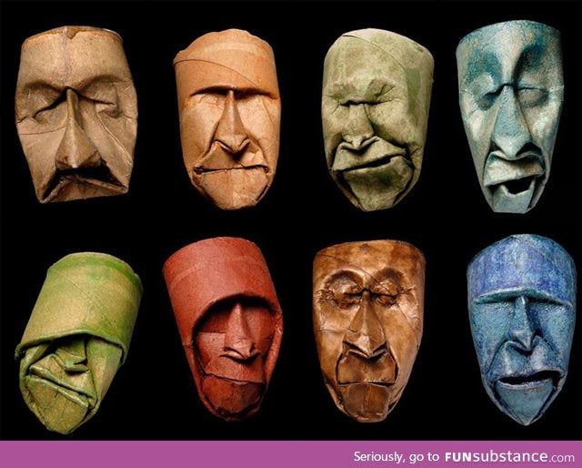 Toilet paper rolls squished into faces