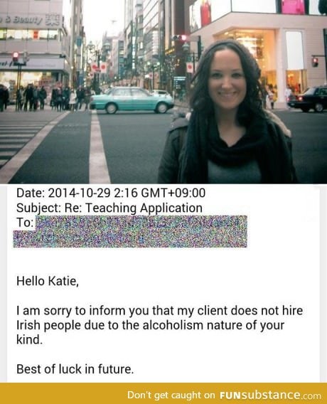 Only in South Korea : Application rejected because Irish