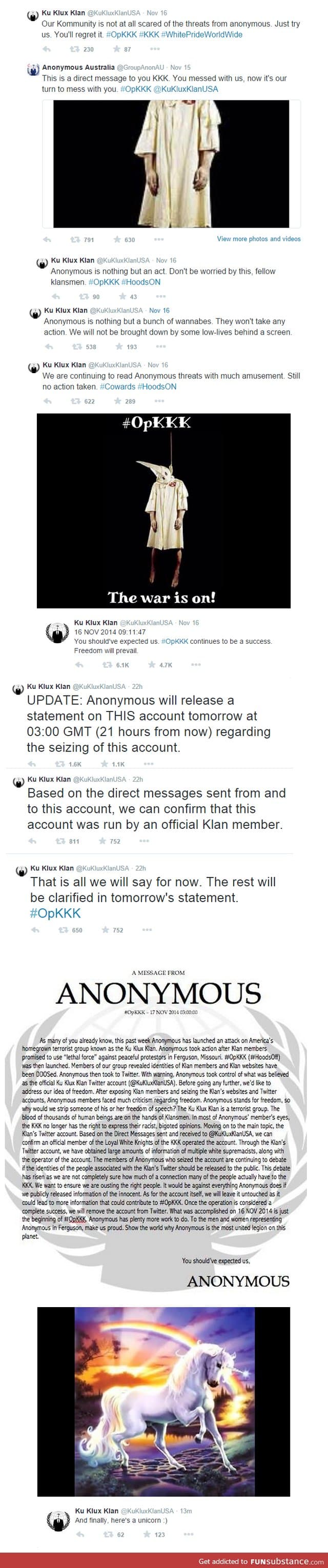 Anonymous seized the KKK's official twitter and it's pretty satisfying