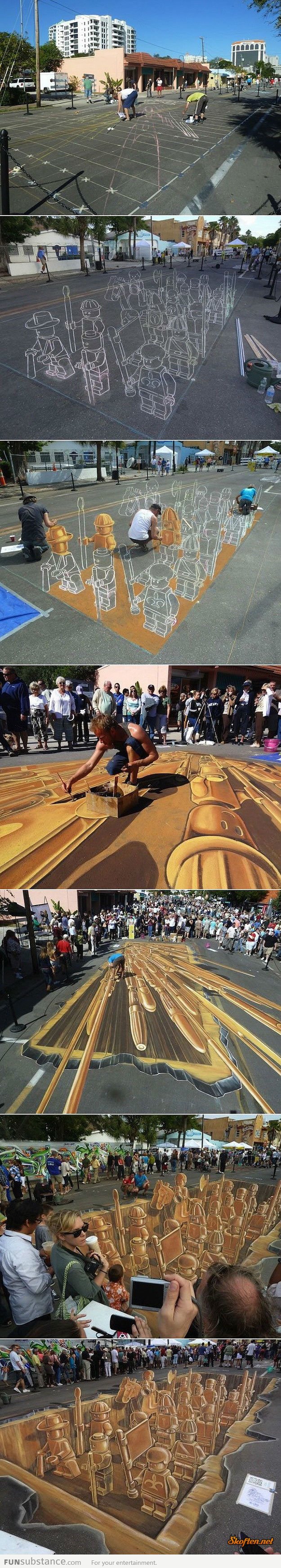 Awesome 3D chalk drawing by the street