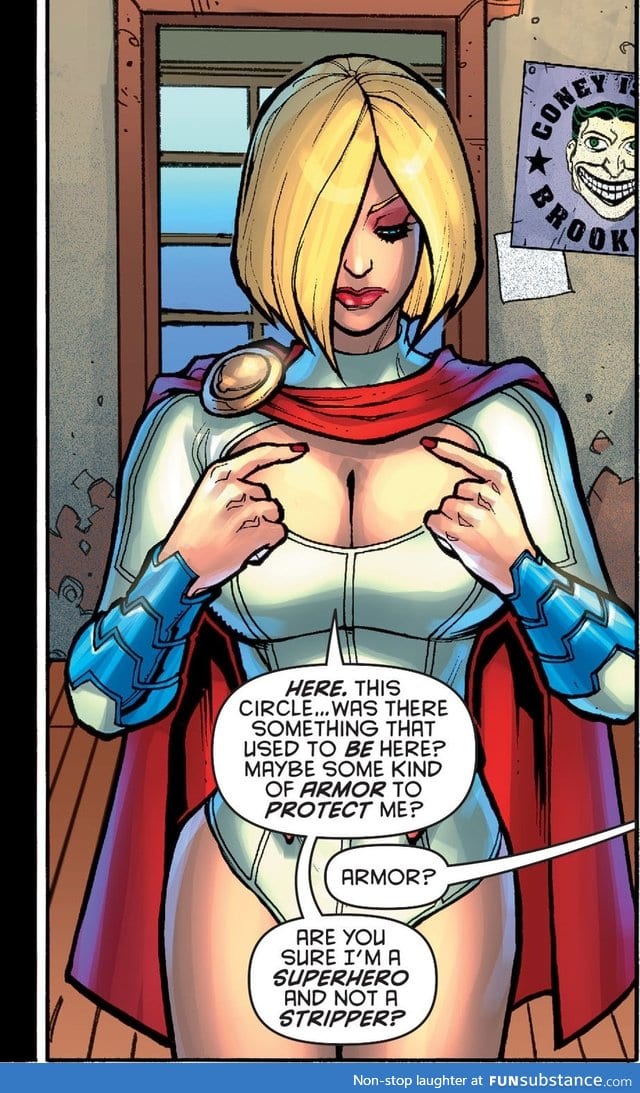Power Girl suffering from amnesia, asking the big questions