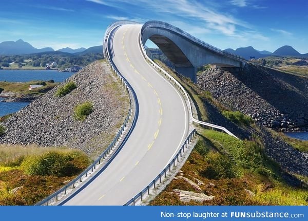 Curvy road into a bridge
