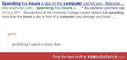 Spend five hours a day on the computer can kill you