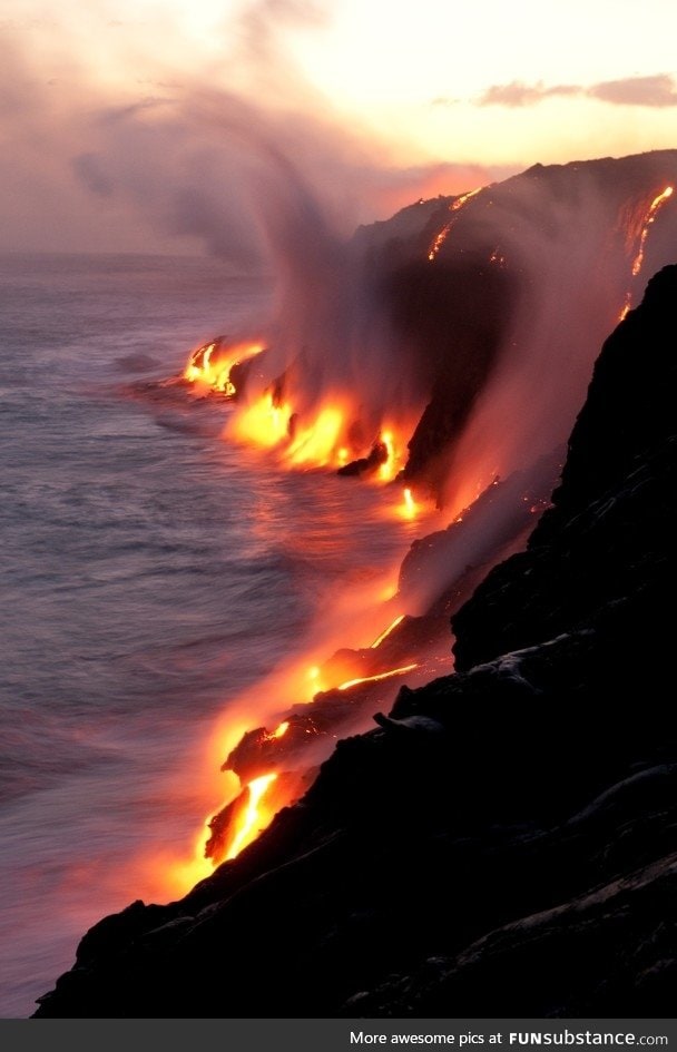 Active lava flows touching the ocean, Hawaii