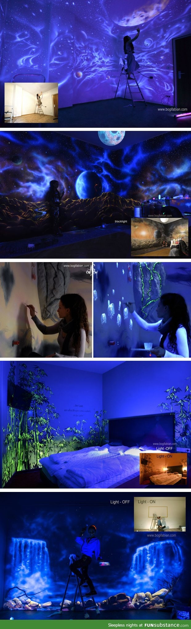 Artist uses glowing UV paint to decorate