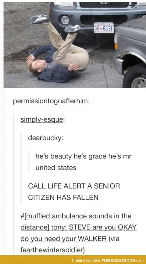 A senior citizen falls while crossing the street