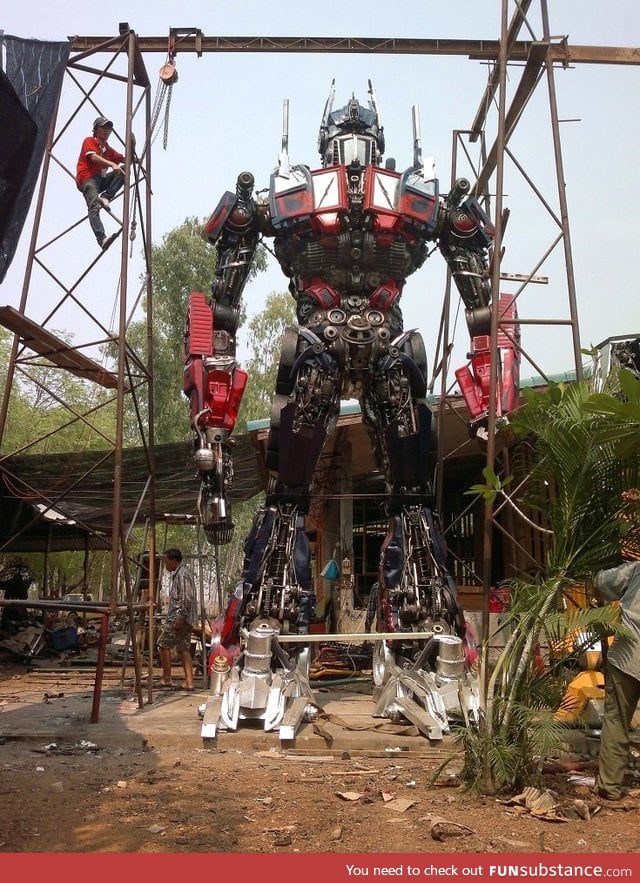 Optimus Prime made from car parts in Thailand