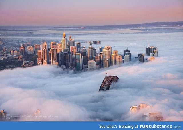 Sydney, Australia, covered in a thick winter fog