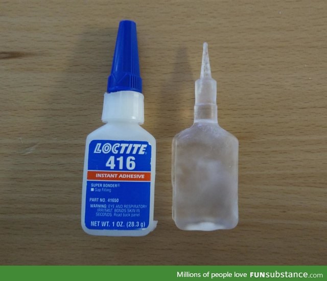 The superglue hardened in the shape of the bottle