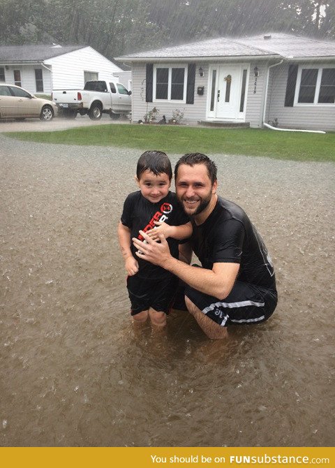 "My son was sad when the rain ruined our plans. So we went out to play in the rain"