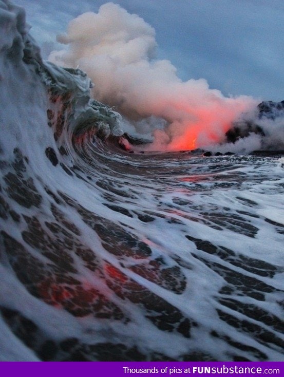 Lava flowing into an ocean