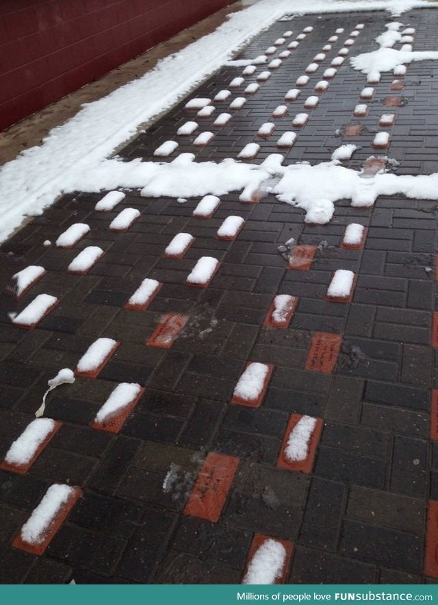 The snow on the red bricks didn't melt