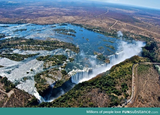Aerial shot of Victoria falls, Zimbabwe/Zambia