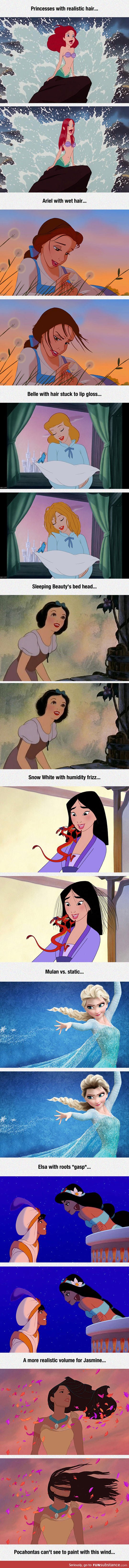 If Disney Princesses had realistic hair