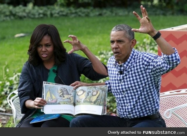 Barack and Michelle Obama reading "Where the Wild Things Are" for children