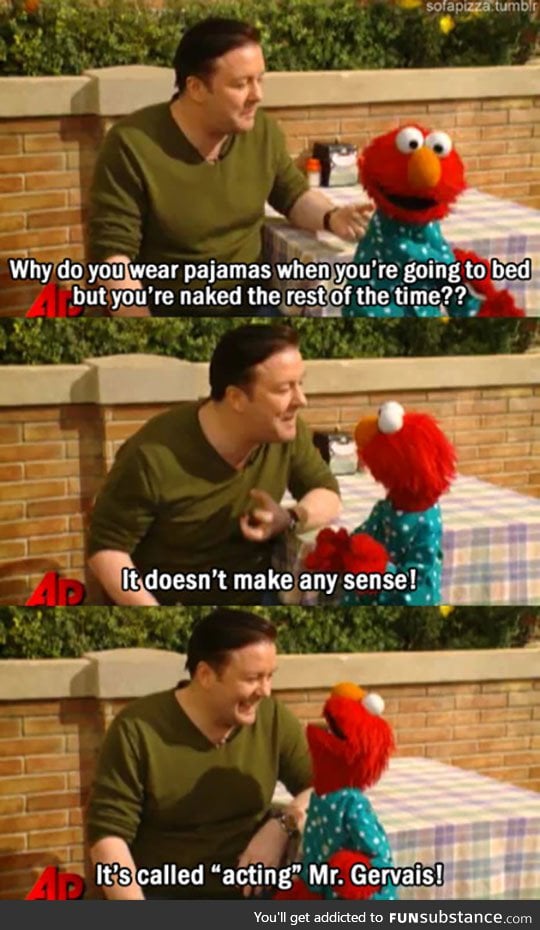 Elmo teaches ricky gervais an important lesson