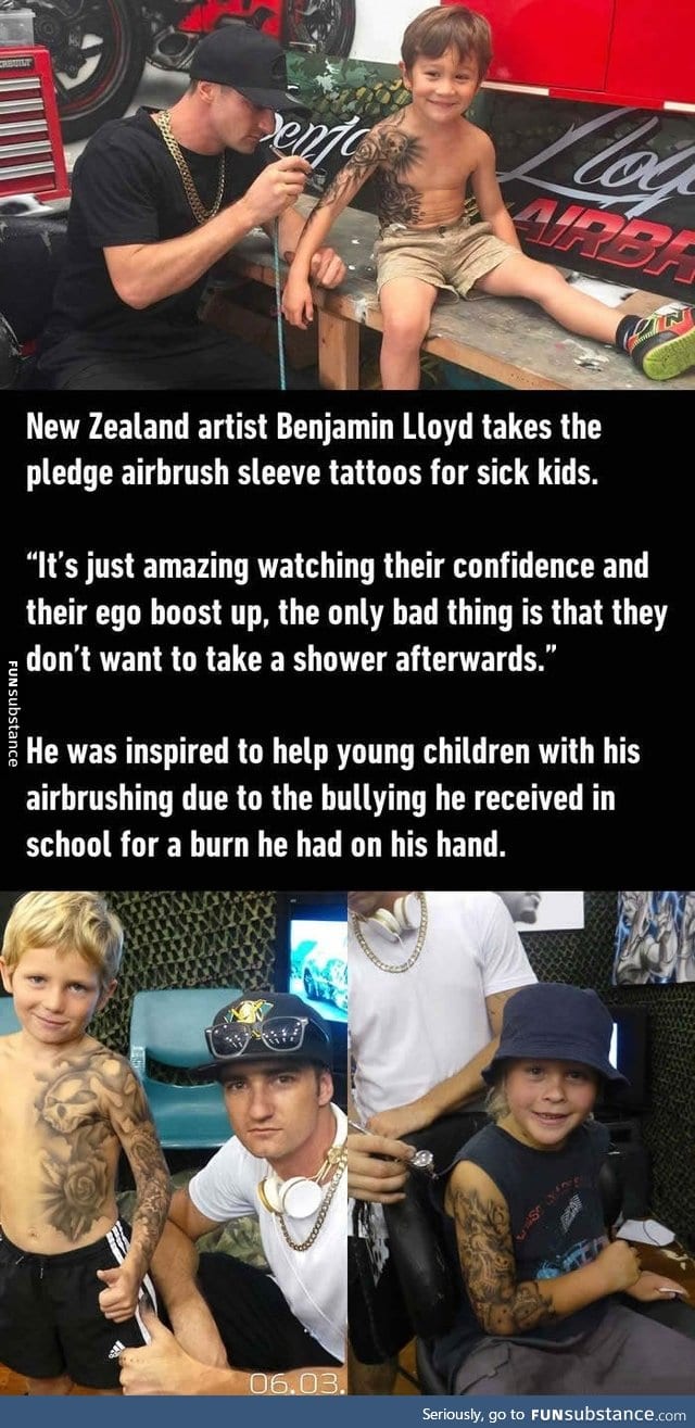 Artist Benjamin Lloyd gives sick kids airbrushed tattoos to boost their confidence