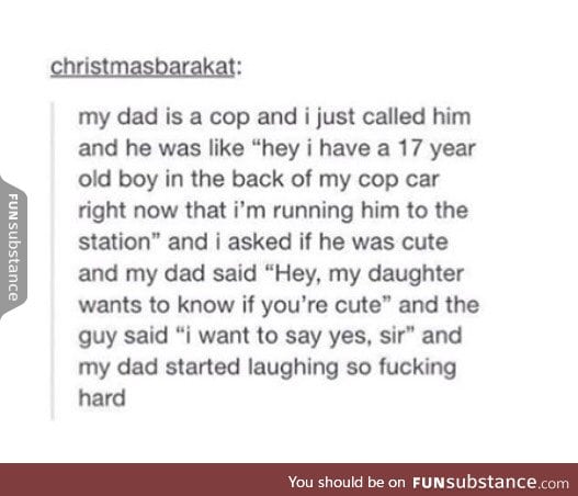Cop dad, daughter, and black dude