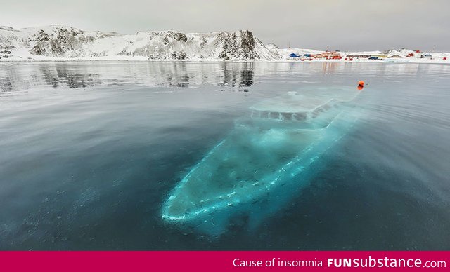 Sunken yacht in Antarctica