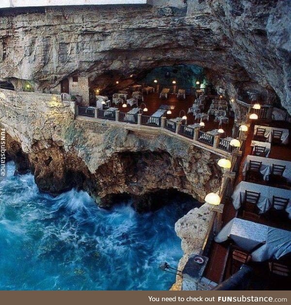 Italian restaurant built into an ocean side cave, Capri