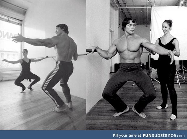 Arnold Schwarzenegger having ballet lessons