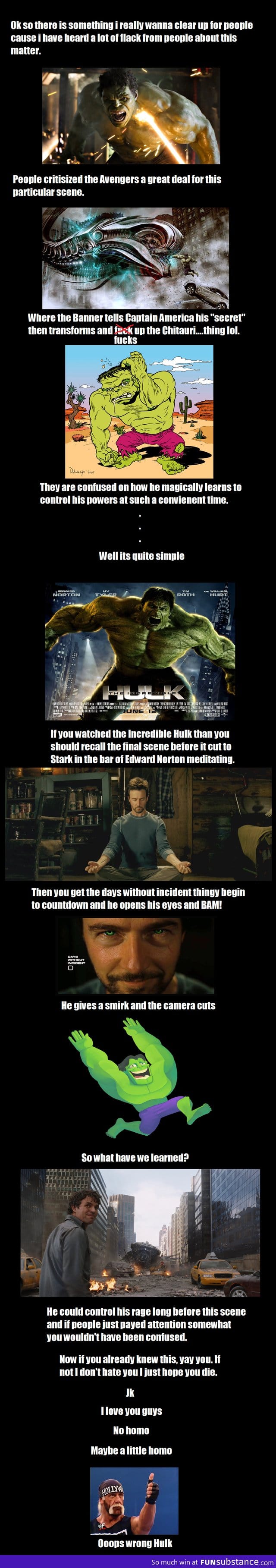 How Hulk manage to control his powers in The Avengers