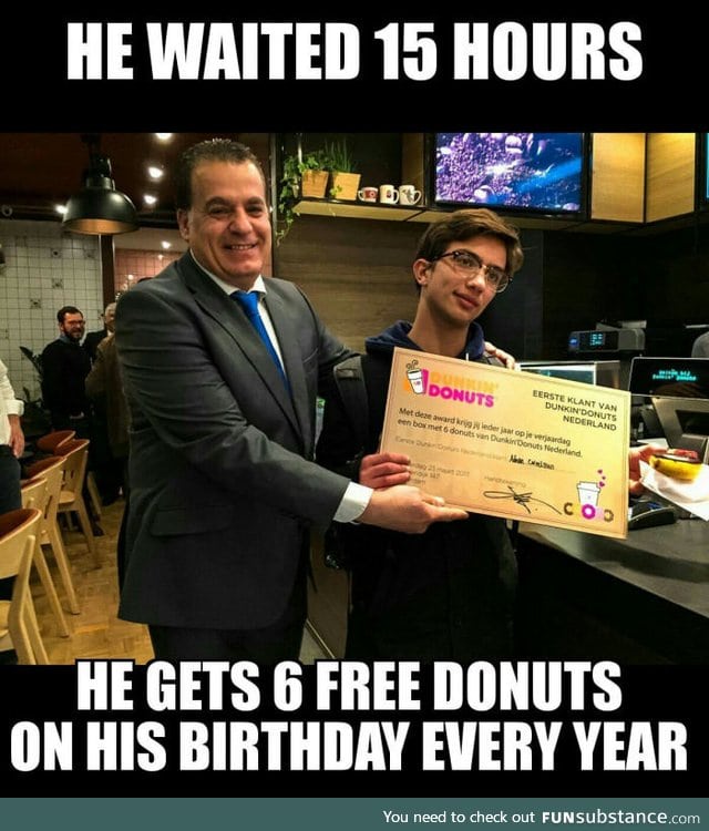 First customer Dunkin Donuts Netherlands he gets a price
