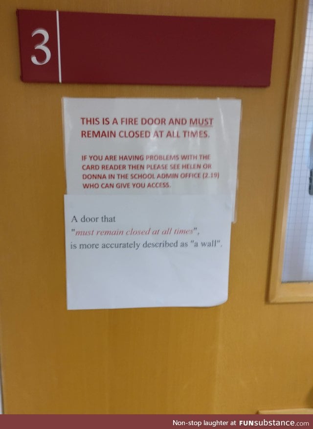 A door that must be closed at all times.