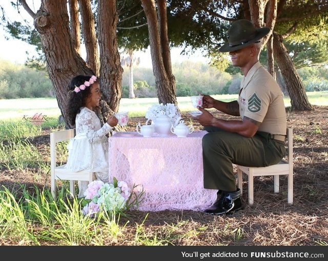 Marine dad surprised with tea party photo shoot