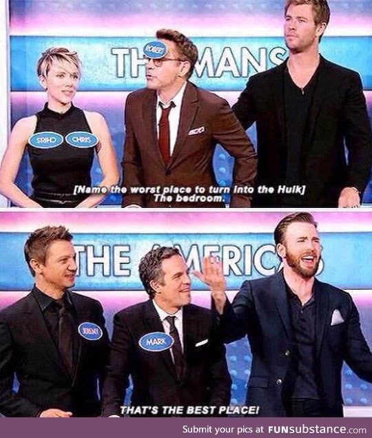 The cast of the avengers playing family feud
