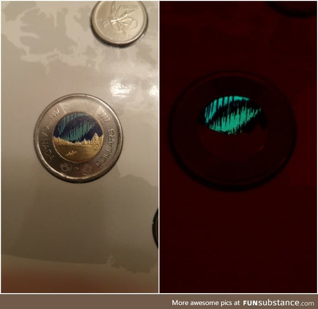 Canada's new toonie (two dollar coin) has an aurora borealis that glows in the dark