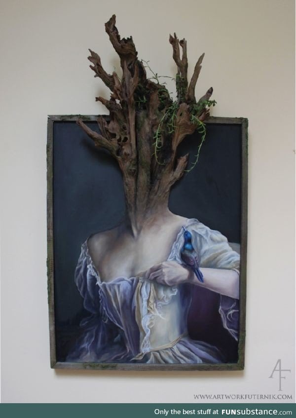 Surreal Painting/Sculpture hybrid, with real plants
