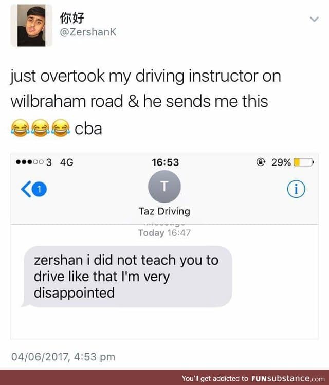 Not a happy driving instructor