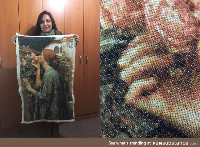 This cross stitch artwork took her 4 years