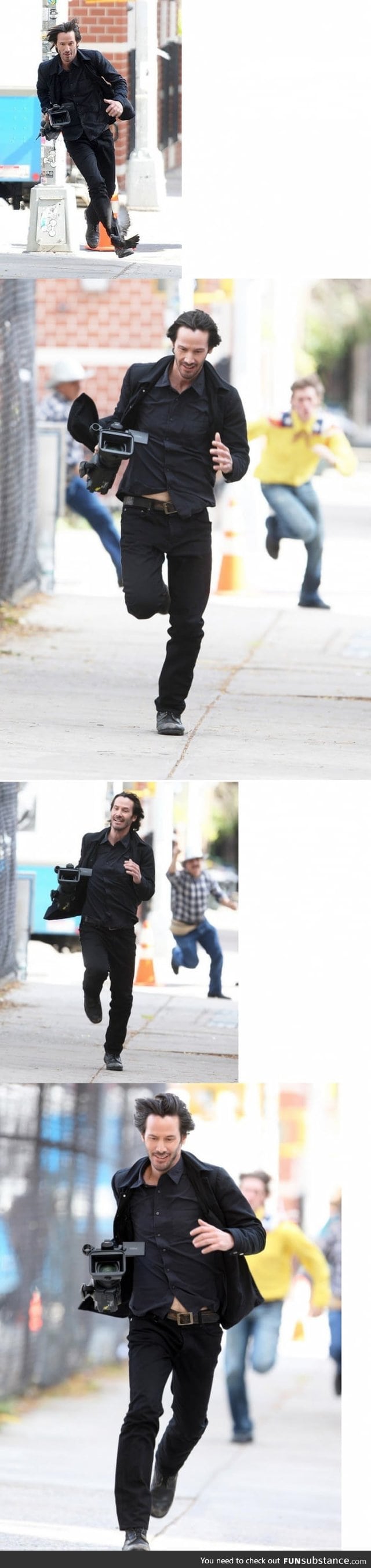 Keanu Reeves just casually running with paparazzi's camera