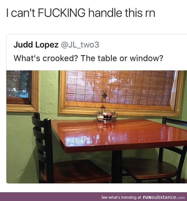 Is the table or window crooked