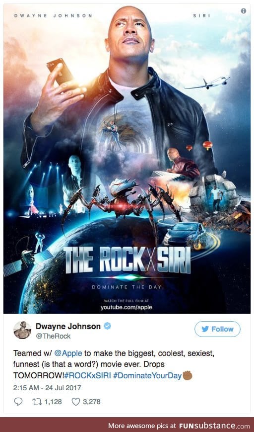 Dwayne 'The Rock' Johnson just announced a new movie co-starring Siri