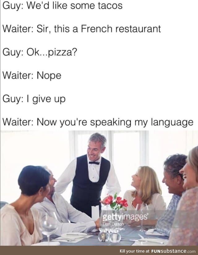 Eating at a French restaurant