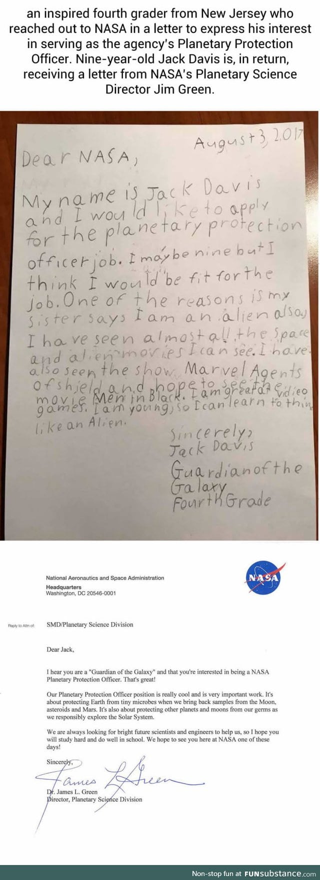 A 9-Year-Old Self Proclaimed "Guardian Of The Galaxy" Applies for NASA's