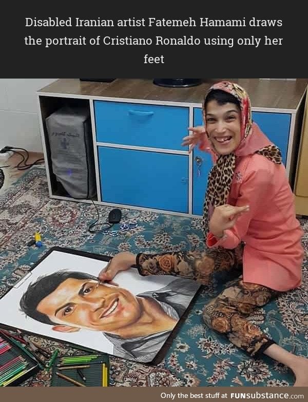 Disabled Iranian artist Fatemeh Hamami draws using only her feet