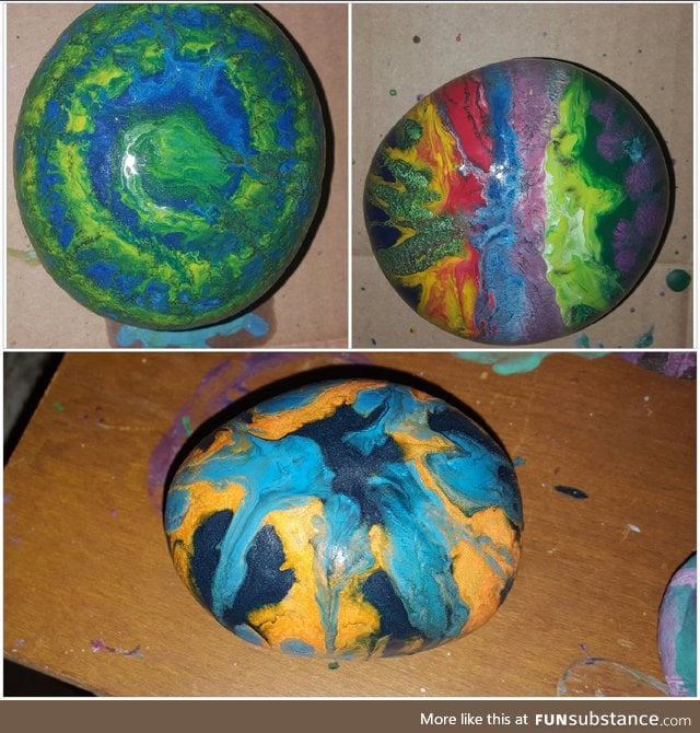 My son and I made these (melted crayon on rock)